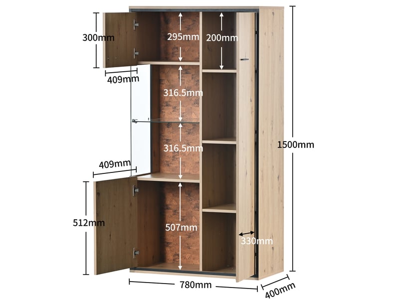 Vitrine moderne avec éclairage led - hauteur 150 cm - étagères multifonctionnelles,15 couleurs, bois - Conforama D