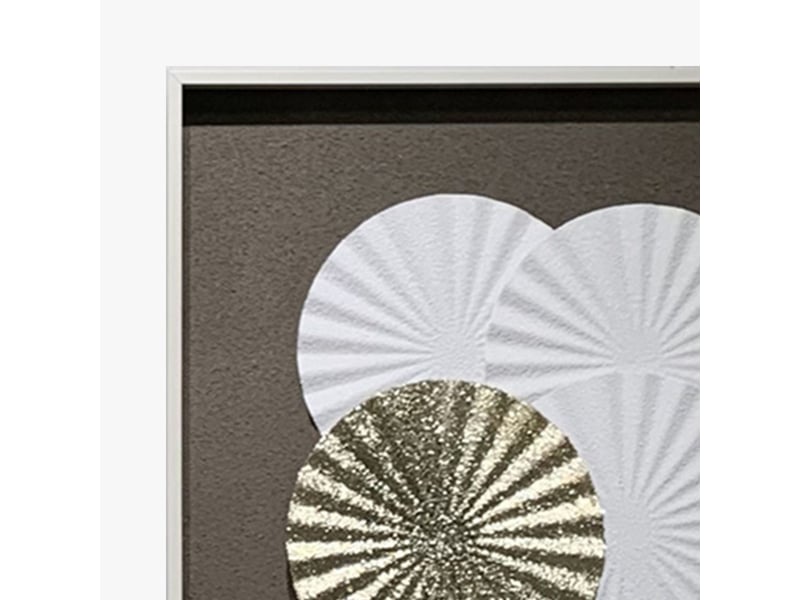  Tableau peinture à l'huile relief rond blanc et doré cadre aluminium  - Conforama B