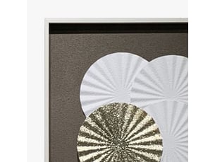 Tableau peinture à l'huile relief rond blanc et doré cadre aluminium