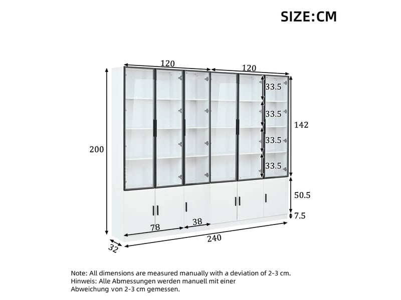  Vitrine de rangement, coloris blanc, 240 x 32 x 200 cm, pour salon, solution de rangement fonctionnelle, pour maison et appartement  - Conforama W