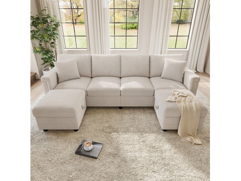  Canapé modulable avec poufs de rangement 261 x 134 cm evryae  - Conforama C