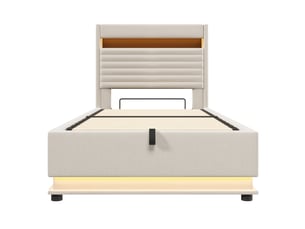 Lit coffre 90x200 cm <strong>ZOVIRA</strong> <strong></strong> coloris beige