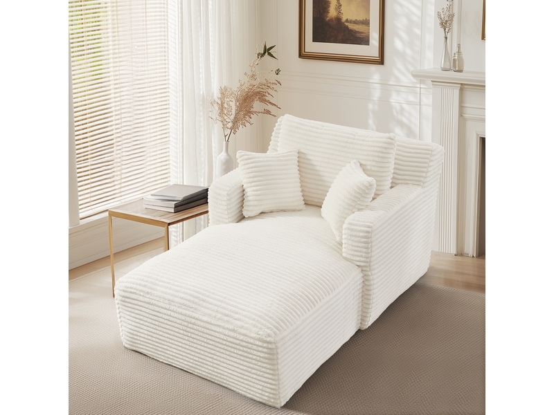  Méridienne convertible avec rembourrage confortable et usage relax ou couchage, en velours côtelé crème  - Conforama B