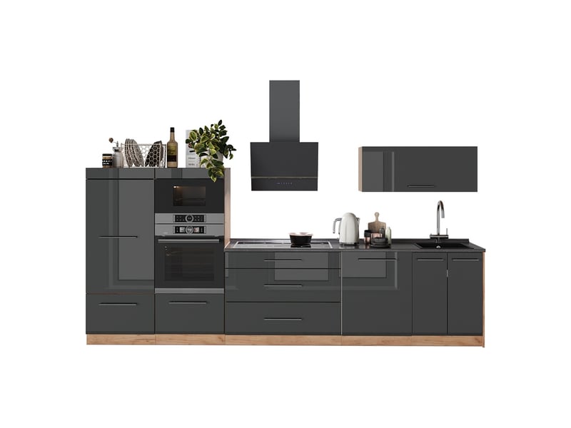 Vicco cuisine, anthracite haute brillancechêne de force doré, 340cm, pt marbre - Conforama E