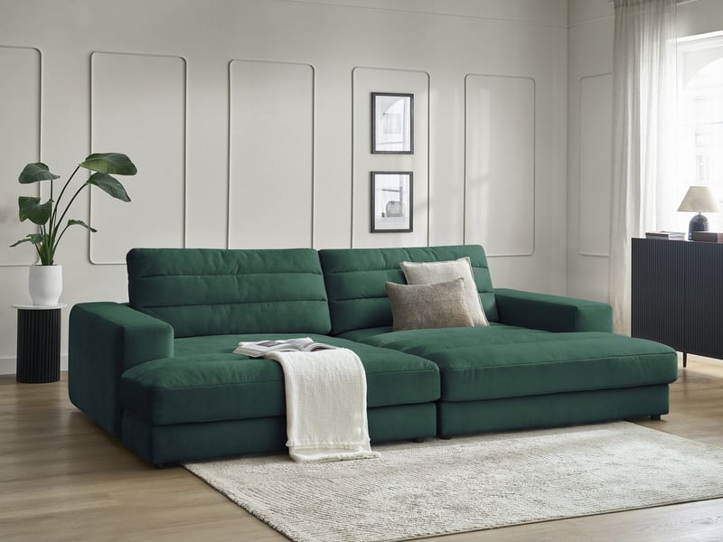 Bobochic canapé droit fixe 4 places sierra assise profonde velours vert foncé SIERRA - Conforama B