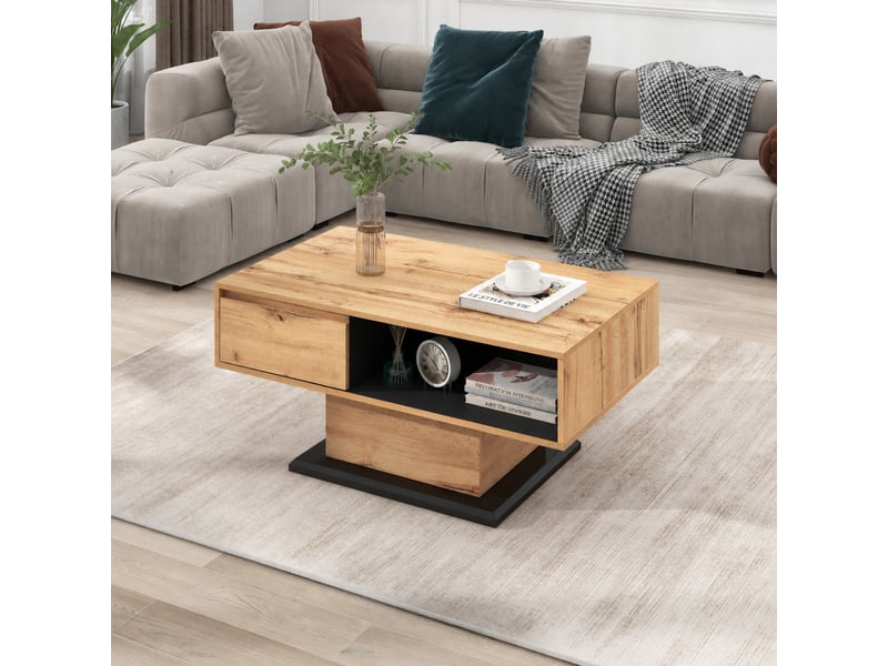  Table basse effet chêne et anthracite avec tiroir sans poignée, 100 x 60 x 47 cm  - Conforama D