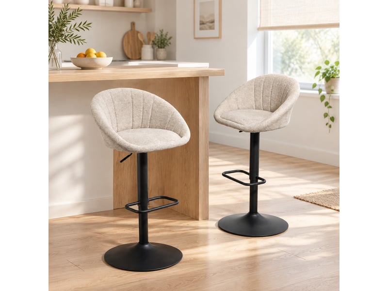 Lot de 2 tabourets de bar,réglables et pivotants,tissu,beige  - Conforama B