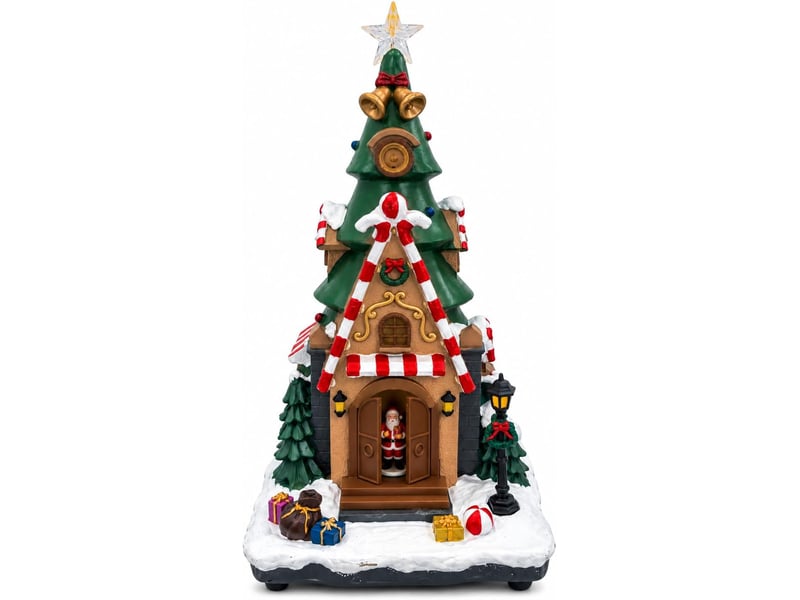  Décoration de noël lumineuse sapin et maison avec père noël del  - Conforama A