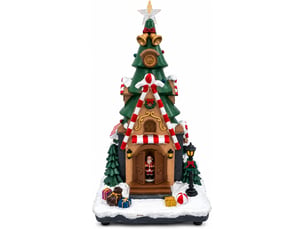 Décoration de noël lumineuse sapin et maison avec père noël del