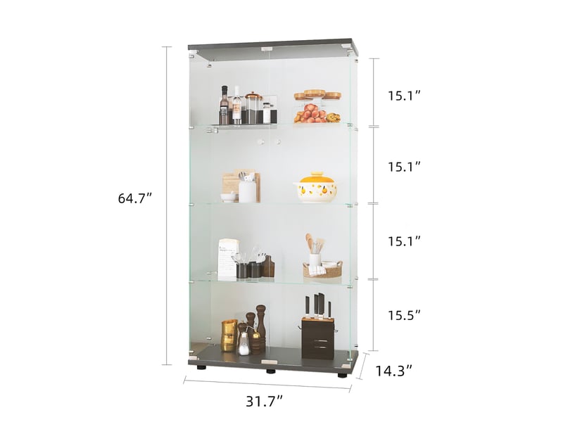  Vitrine d'exposition - 80.5x36.5x164cm - cabinet 4 niveaux, armoire meuble de collection double porte - noir  - Conforama E