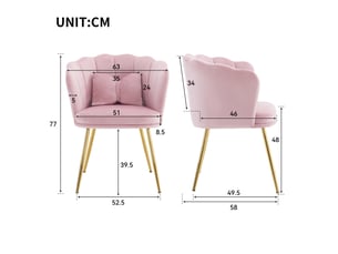 Lot de 6 chaises en velours rose avec dossier en forme de pétale, pieds métalliques dorés et coussins