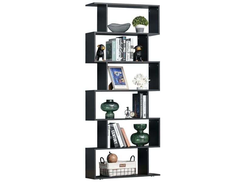  Étagère à 6 niveaux en bois en forme de s, 80 x 24 x 191 cm, étagères noires  - Conforama B