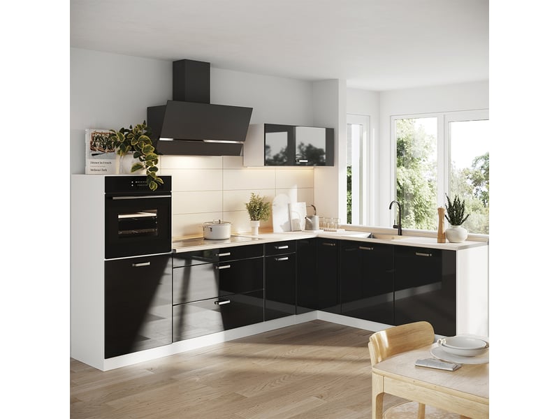  Vicco cuisine en angle, noir haute brillanceblanc, 287 x cm sans plan de travail  - Conforama C