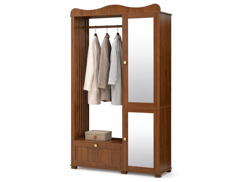  Armoire vestiaire 115,5x38,5x194,5 cm mdf noyer avec miroir, 2 portes et tiroir  - Conforama A