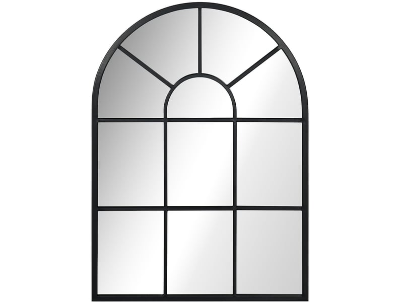  Miroir mural fenêtre arqué 70 x 50 cm – noir – cadre métal décoratif à fixation murale préinstallée  - Conforama A