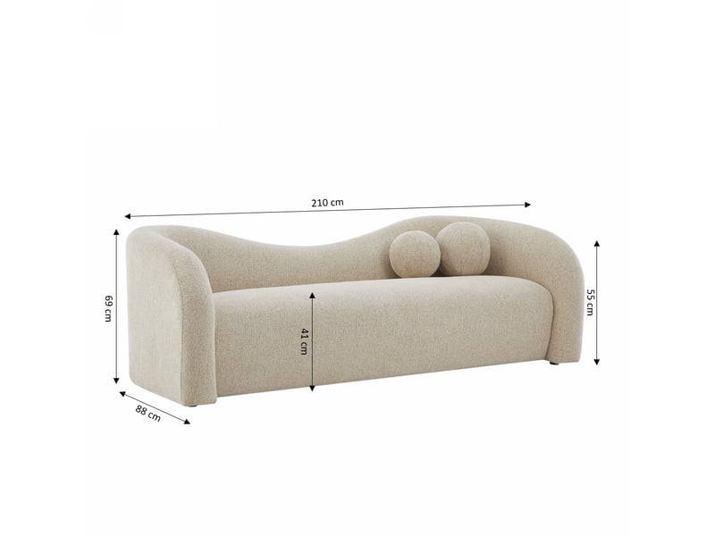 Canapé droit fixe bacala 3 places tissu chenille taupe  - Conforama C