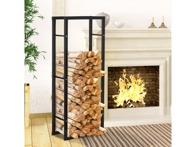 Porte-bûches vertical en métal noir, intérieur et extérieur, 60 x 25 x 150 cm, charge 100 kg  - Conforama C
