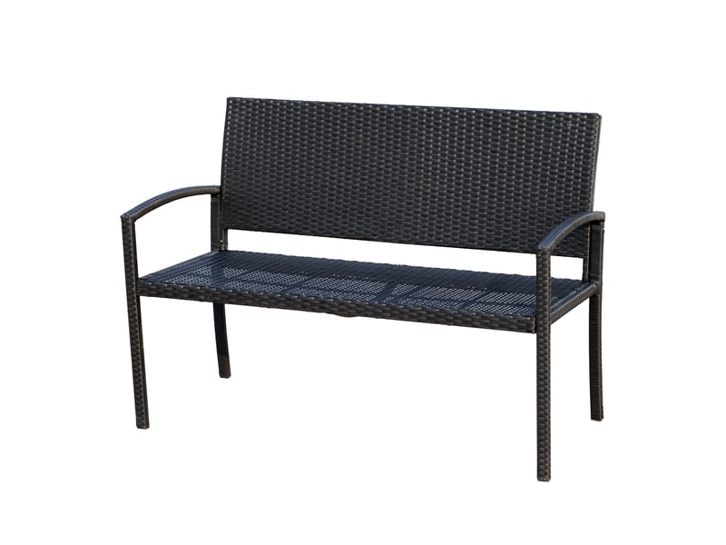  Banc de jardin 2 places, banc d'extérieur avec dossier et assise en rotin pe, charge maximale 240 kg, 122 x 60 x 85 cm, noir  - Conforama B