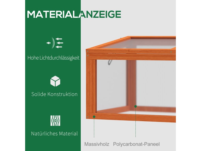 Serre frühbeet en bois et polycarbonate - orange - résistant aux intempéries - toit ouvrant 90x46x40cm - Conforama D