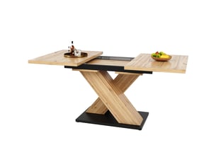 Table à manger extensible 119-158,5x80 cm, 6-8 personnes, avec rallonge intégrée, pieds croisés, mdf - bois naturel