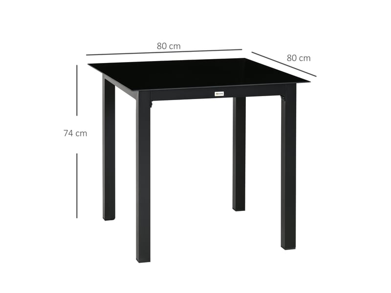 Table de jardin carree 80x80x74 cm pour 4 personnes, plateau en verre trempe, aluminium noir - Conforama C