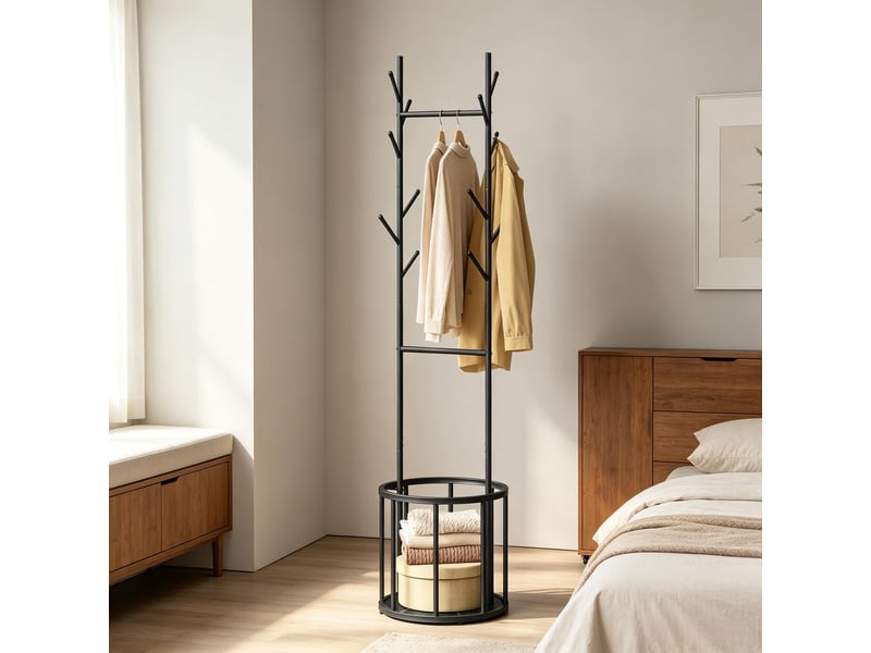  Porte-manteau sur pied en forme d’arbre avec panier de rangement  - Conforama E