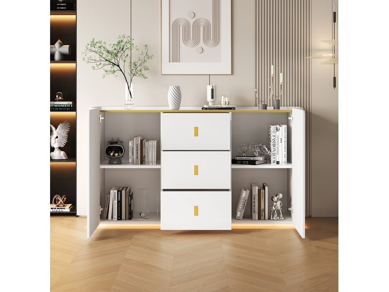  Buffet avec éclairage led, 2 portes et 3 tiroirs, 150 cm evryae  - Conforama C