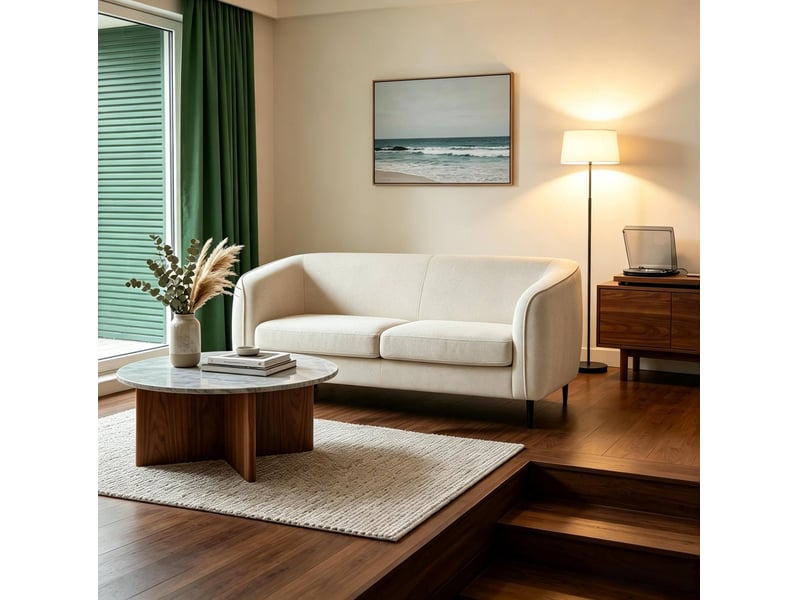  Canapé 2 places 160 x 76 x 72 cm en velours beige avec ressorts ensachés, pieds en métal  - Conforama B