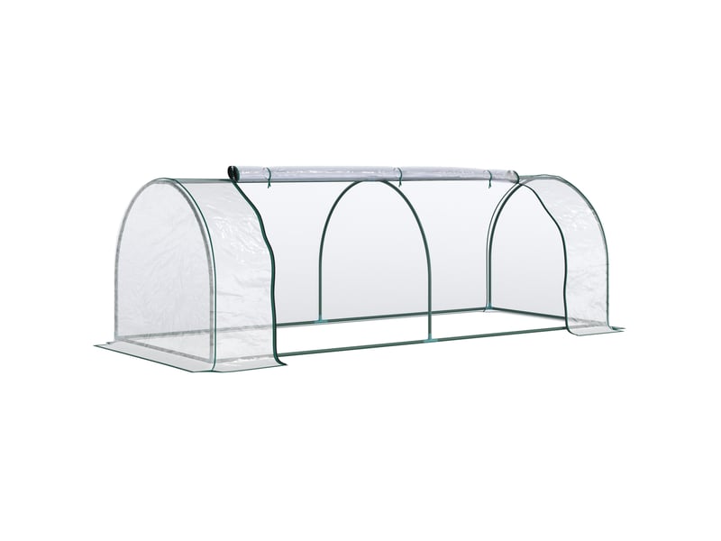  Serre de jardin basse 250 x 100 x 80 cm – transparente – porte enroulable et fixation au sol pratique  - Conforama A