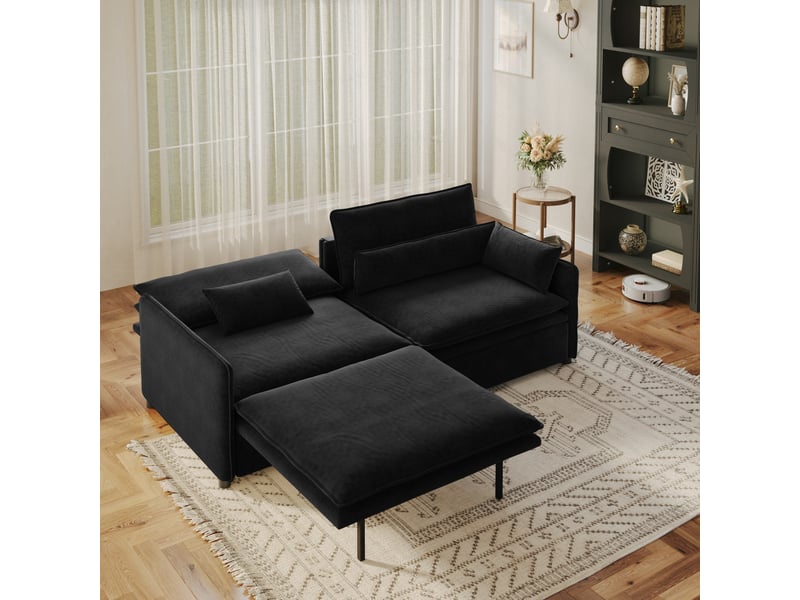 Canapé-lit 3 places 206x91x86 cm 3-en-1, convertir, tissu couleur noir, mousse et bois, design moderne - Conforama B