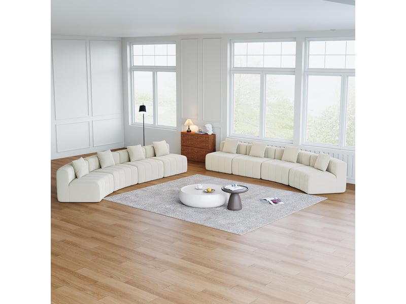  Canapé 8 places - 388x83.8x73.6 cm - canapé droit incurvé modulaire chenille avec coussins sans montage - beige  - Conforama D