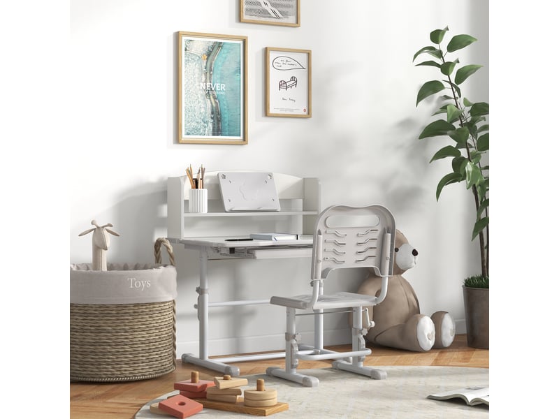  Bureau enfant avec chaise réglable gris, plateau inclinable 45°, 6 à 12 ans  - Conforama D