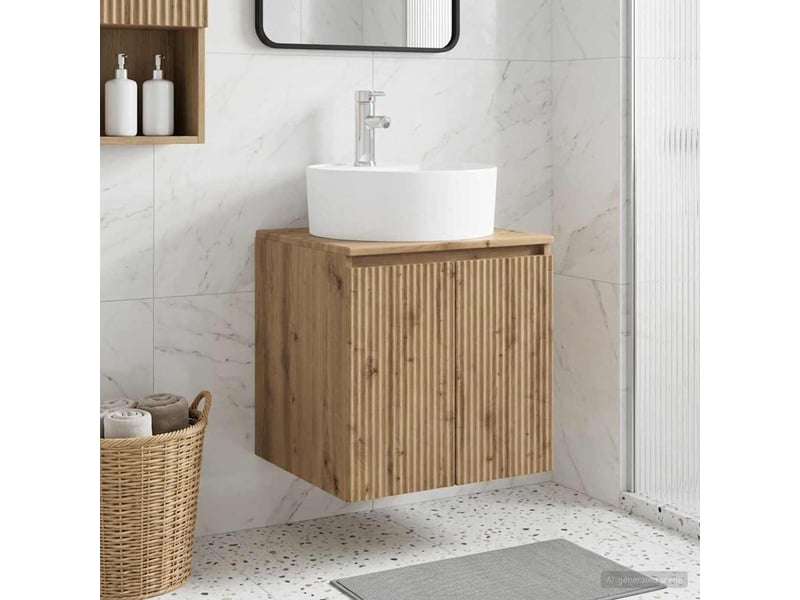 Vanité de lavabo mural, meuble de rangement chêne artisanal 49.5x44.5x65 cm shl390 - Conforama B