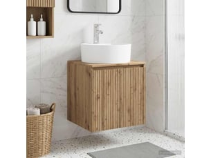 Vanité de lavabo mural, meuble de rangement chêne artisanal 49.5x44.5x65 cm shl390