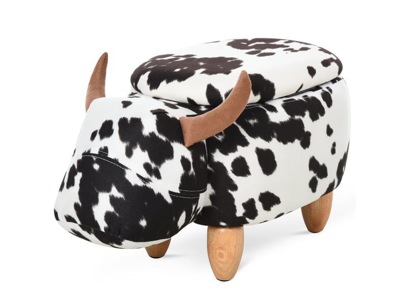  Pouf enfant animal 62x35x36 cm – noir et blanc – rangement intégré et repose-pieds confortable  - Conforama A