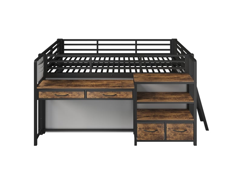  Lit mezzanine enfant 140x200 cm – noir – bureau, rangements, étagères et éclairage led - sans matelas  - Conforama D