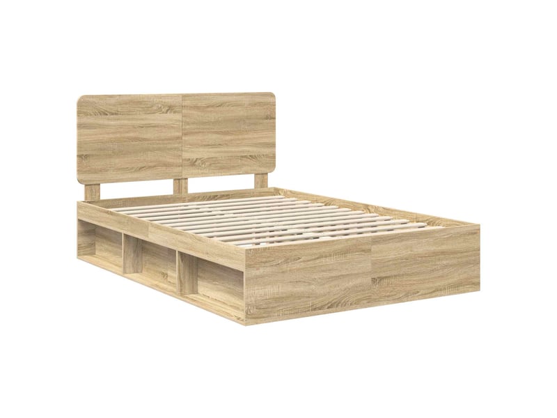  Lit double- lit adulte -  cadre de lit chêne sonoma 150 x 200 cm bois de pin massif  - Conforama C