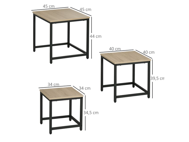  Tables basses gigognes set de 3 avec plateau effet bois, structure en acier et pieds réglables pour salon  - Conforama D