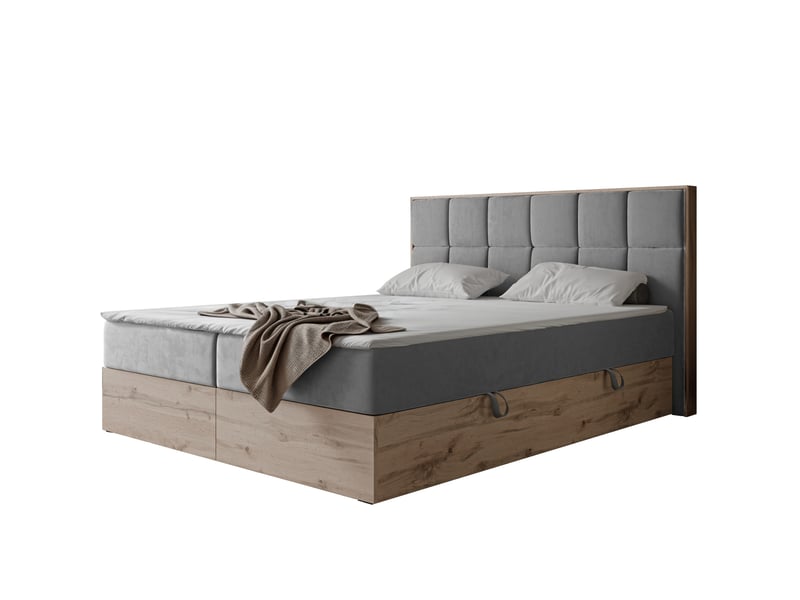  Lit adulte lavio ii - 160x200 cm - matelas ressorts + surmatelas - coffre de rangement - velours doux hydrofuge gris LAVIO II - Conforama A