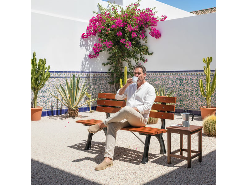 Banc 2 places, pour jardin et terrasse, en fonte d'aluminium et bois naturel, 120 x 57 x 70 cm, marron - Conforama D