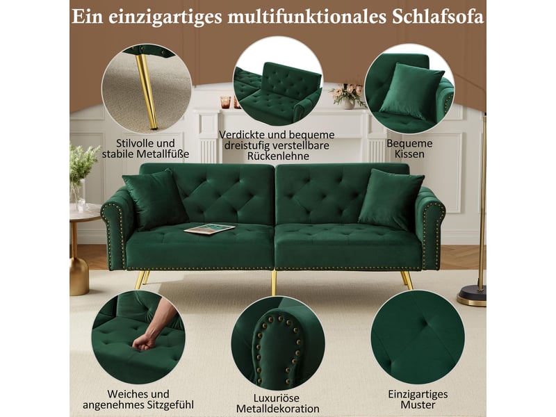 Canapé convertible, canapé-lit, dossier inclinable 3 positions, pieds en métal, design moderne, en velours, 2 places - Conforama R