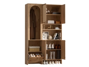 Ensemble vestiaire ulevr avec rangement et meuble à chaussures, 120 x 35 x 200 cm, 4 portes, compartiment basculant, décor rotin, naturel