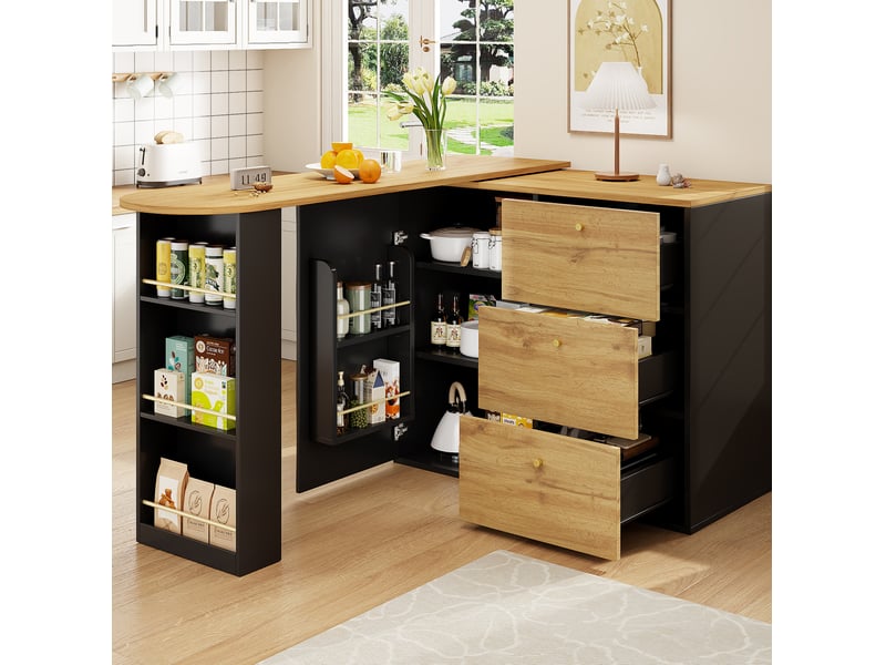  Table de bar extensible pivotante avec rangement mdf noir  - Conforama B