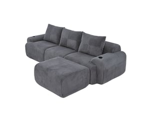 Canapé modulable 3 places 268x174x80 cm avec poufs velours côtelé gris foncé