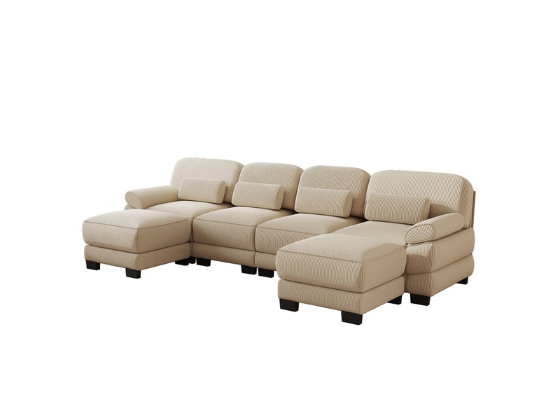 Canapé modulaire,336x161x94 cm,4 places avec 2 poufs,velours côtelé,beige - Conforama A