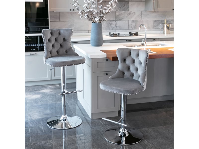 Tabouret de bar pivotant réglable avec dossier velours gris cravdom  - Conforama C