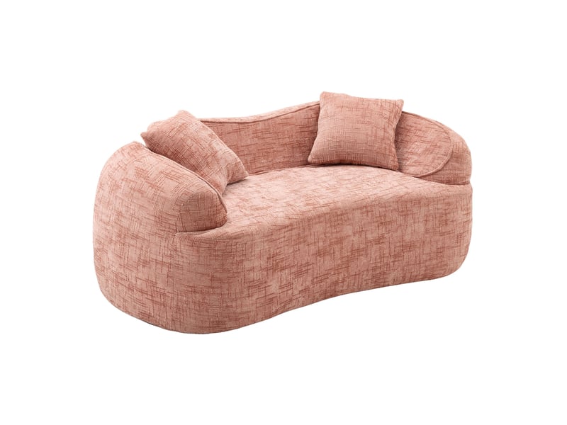  Canapé droit fixe 2 places rose en tissu, accoudoirs arrondis et 2 coussins, idéal pour petits espaces  - Conforama A