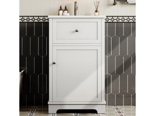 Meuble vasque blanc avec lavabo intégré, tiroir et rangements réglables 51 cm