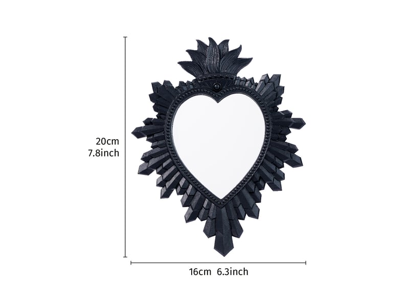  Miroir suspendu en forme de cœur en résine noire – miroir sculpté de style européen – décoration bohème pour salon ou bureau – 20 x 16 cm  - Conforama B