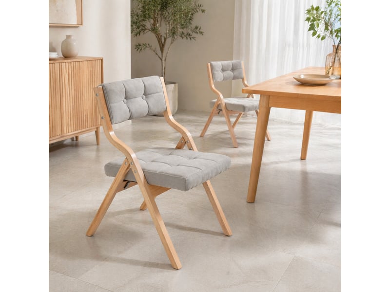  Lot de 2 chaises pliantes en bois et velours gris  - Conforama E